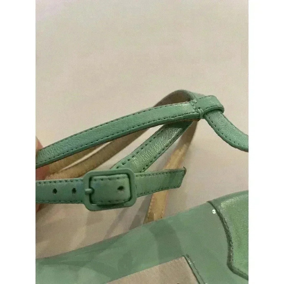JIMMY CHOO Alodie Flat Nappa Patent Leather Sandals T Strap Logo Mint Green 9 39 - Picture 13 of 16